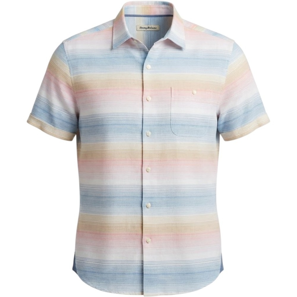 Tommy Bahama Mens XL Linen Blend Striped Casual Short Sleeve Button Up Shirt